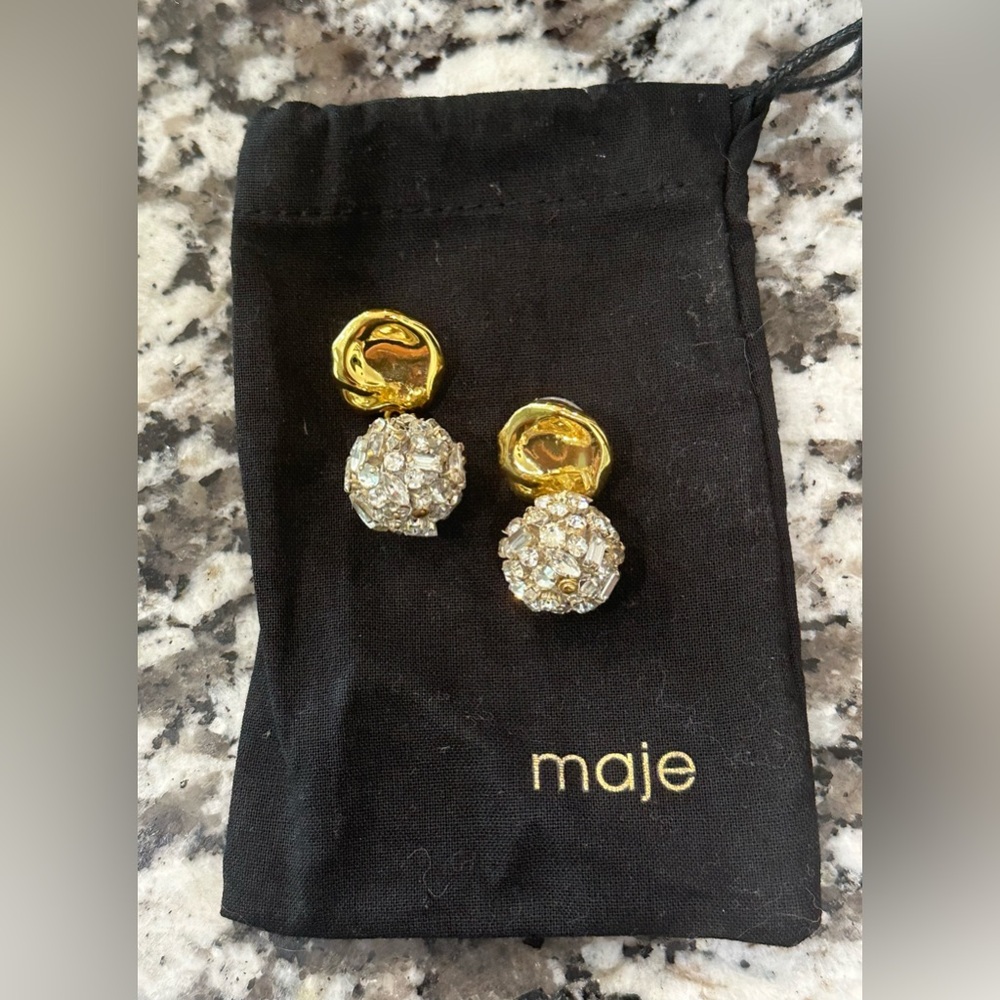 Maje Gold and Silver Rhinestone Earrings Excellent Condition- Pouch Included
